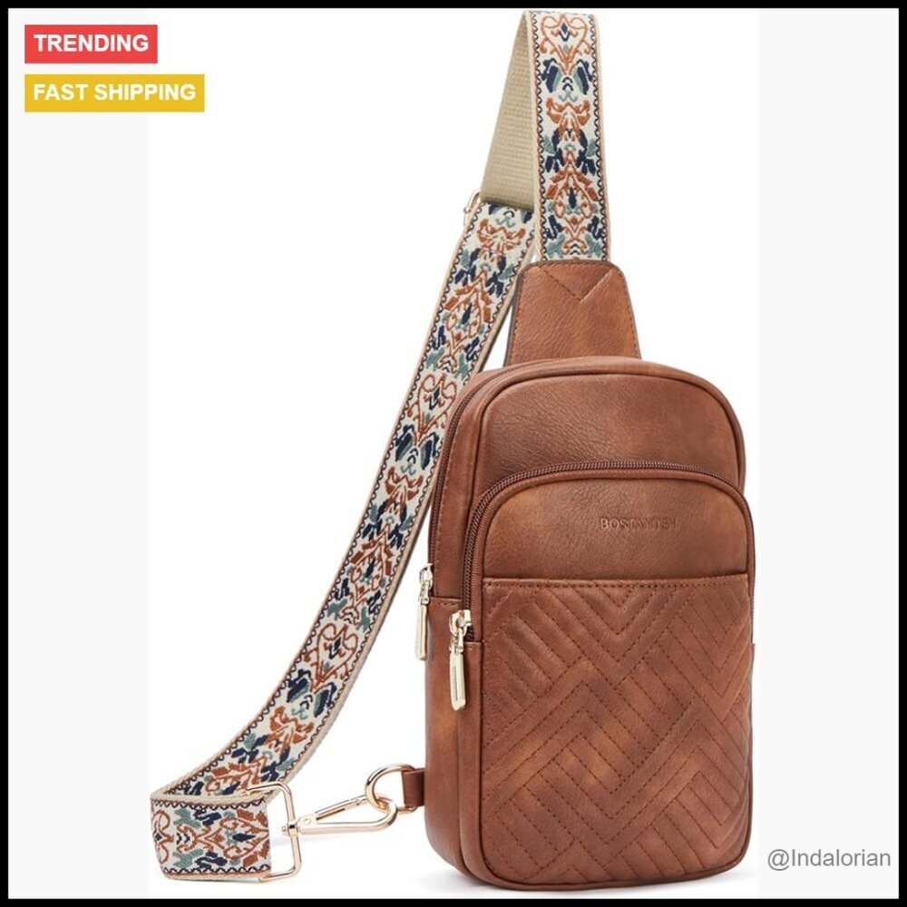 Quilted Crossbody Sling Bag Elegant Vintage Adjustable Strap Large Capacity